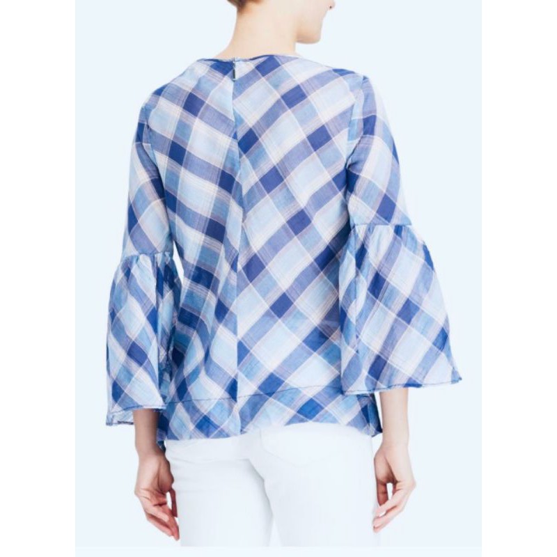 R*phlauren blue plaid off the shoulder top