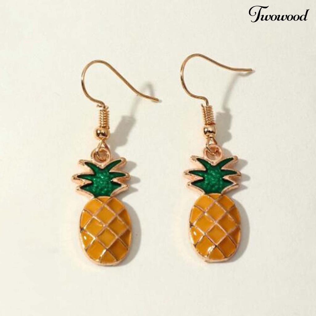 Twowood 2Pcs/Set Piercing Cute Necklace Earrings Set Alloy Pineapple Pendant Necklace Ear Hooks Jewelry Accessory