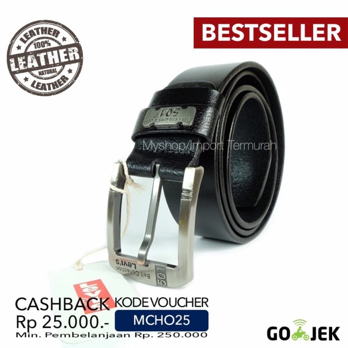 Gesper Sabuk Ikat Pinggang Kulit Asli Pria Cowo Import 501 Black