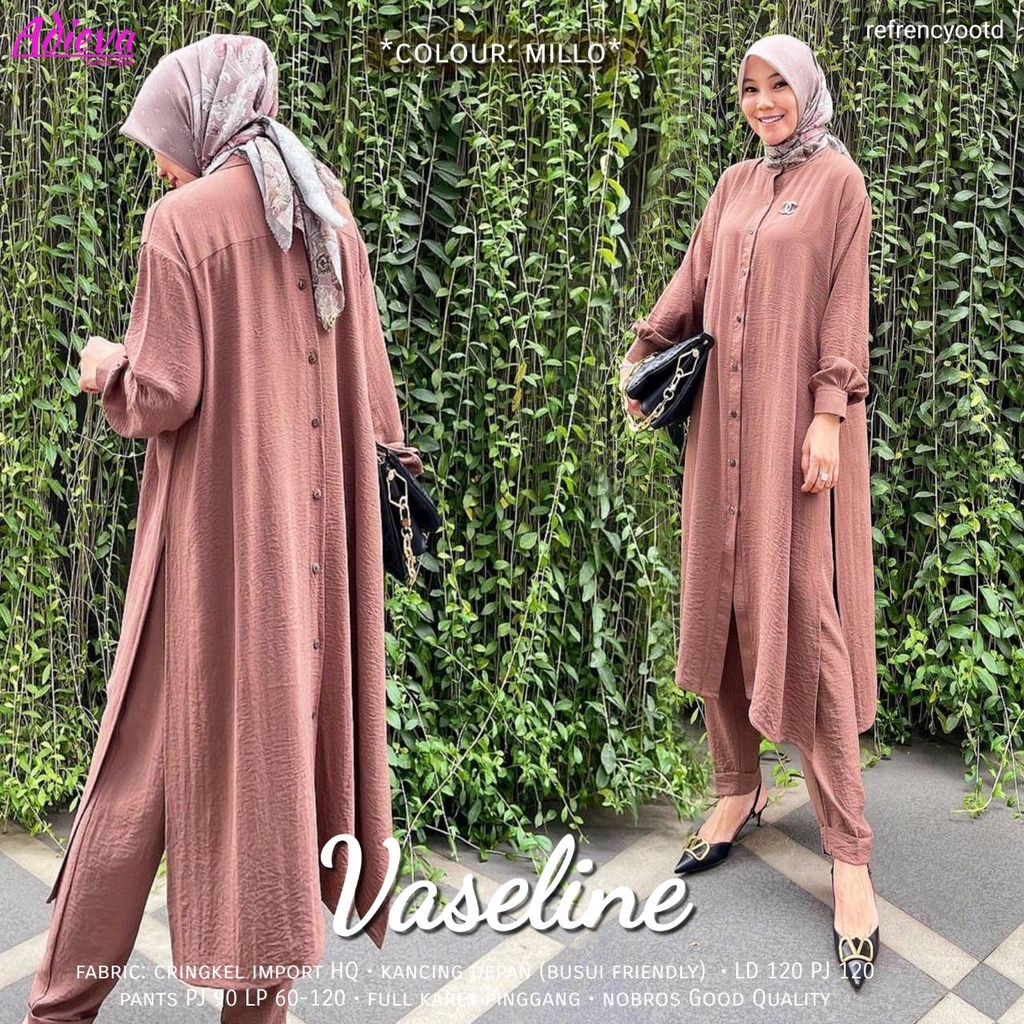 Setelan One Set Long Tunik VaselineNowela Original Adieva Mat Rayon Air Flow