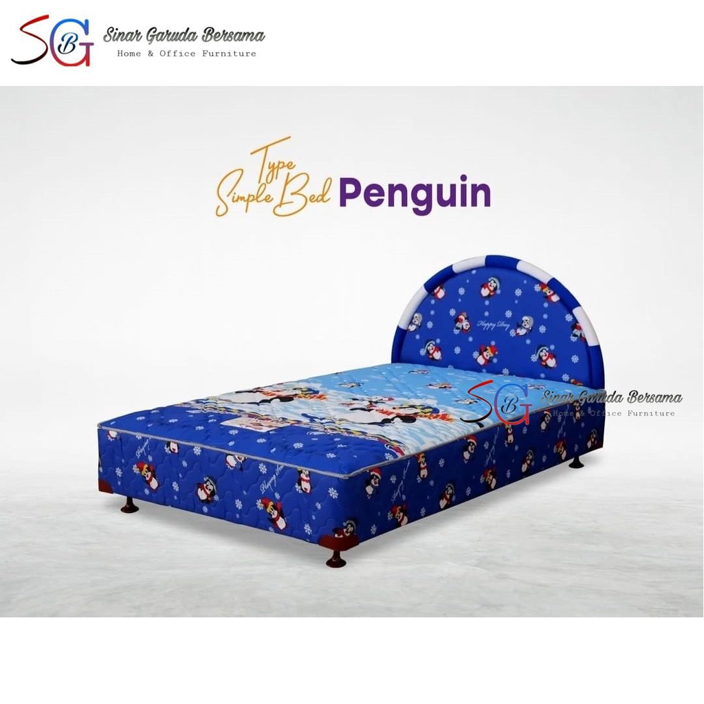 SIMPLE BED ANAK KARAKTER PENGUIN / KASUR SPRING BED ANAK BERGAMBAR