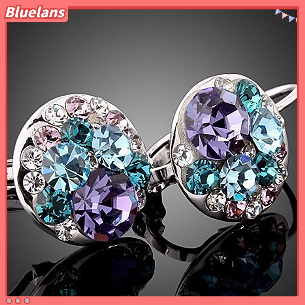 Bluelans Women Fashion Cubic Zirconia Full Crystal Leverback Silver Alloy Earrings