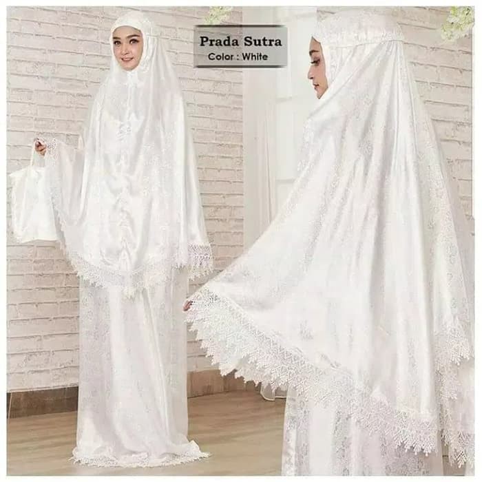 Mukena Wanita Dewasa Bahan Sutra  Plus Tas Ukuran Allszie Dew VN337  Semi Sutra Renda Love