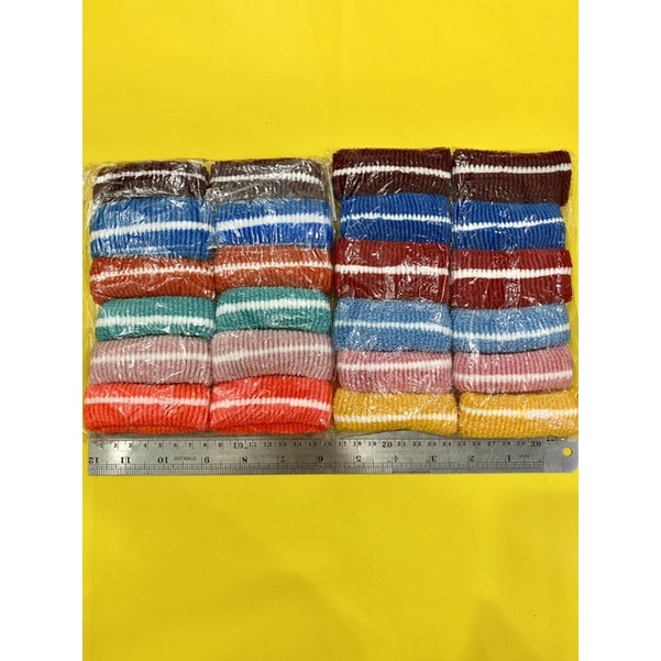 Ikat Rambut Warna 12 PCS / Ikat rambut Hitam / Ikat Rambut Motif Garis / Ikat rambut Korea