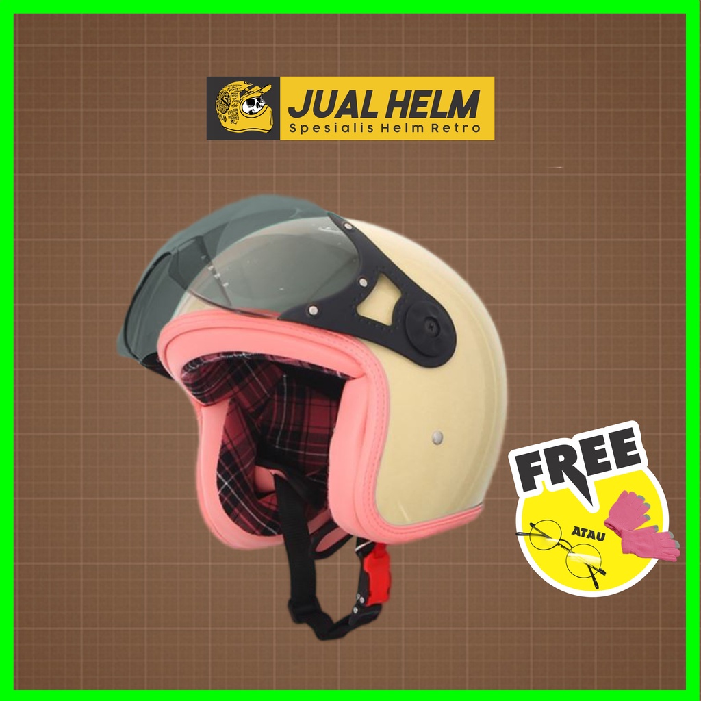 Helm Retro Wanita SADA ROSA NEW FLANEL CREAM PASTEL