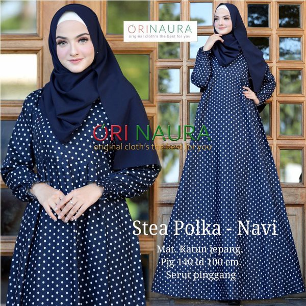gamis dress katun jepang polka polkadot stea ori