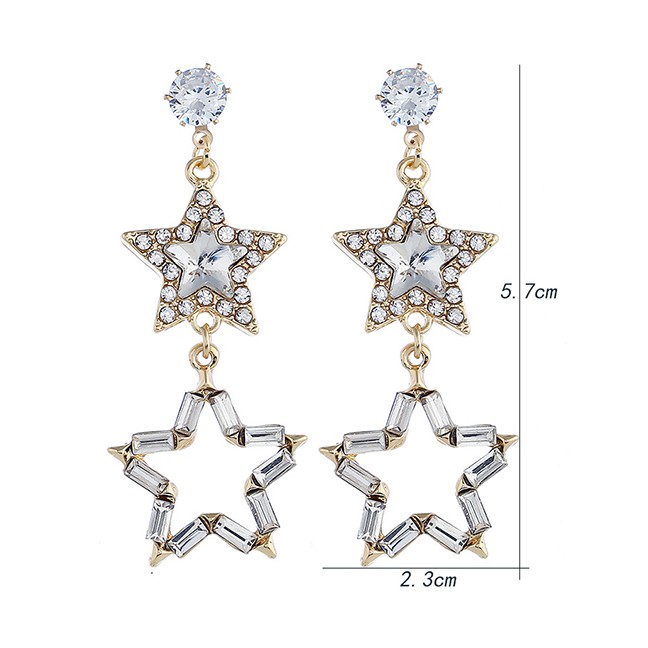 LRC Anting Tusuk Fashion Gold Diamond Five-pointed Star Earrings F49332