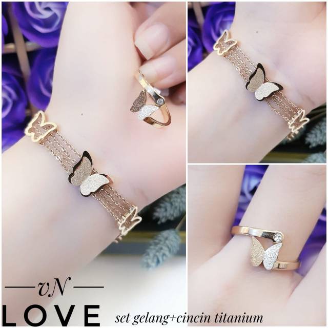 Titanium gelang dan cincin kupu 1212i