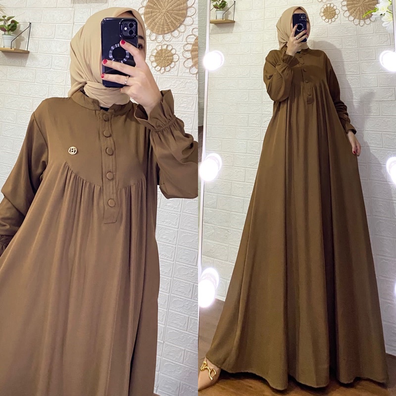 Gamis polos MUMA dress, bahan shakila premium LD 120 PB 140 fit to XXL jumbo