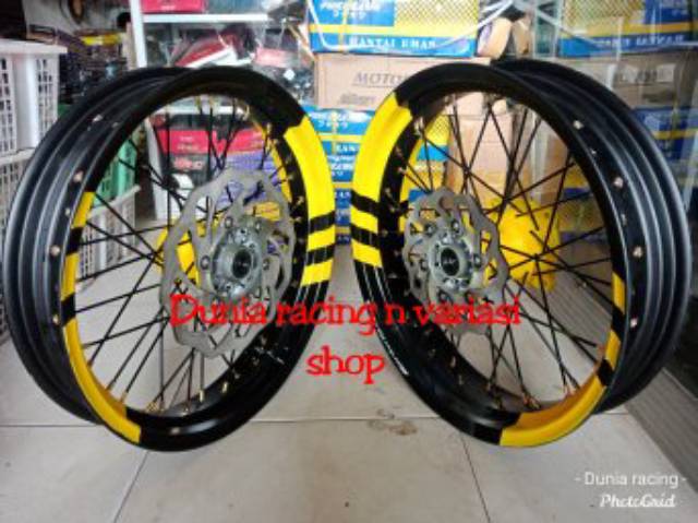 Sepaket Velg Supermoto KLX 150 - D-Tracker 150 ring 17 Sprint XD lebar Paket Tromol jeruji sama stel