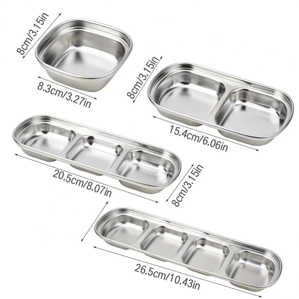 Mangkok Saus / Snack / Bumbu / Bawang Putih / Jahe Bahan Stainless Steel 304 Ukuran 1 / 2 / 3 / 4 Grid Gaya Korea Untuk Dapur