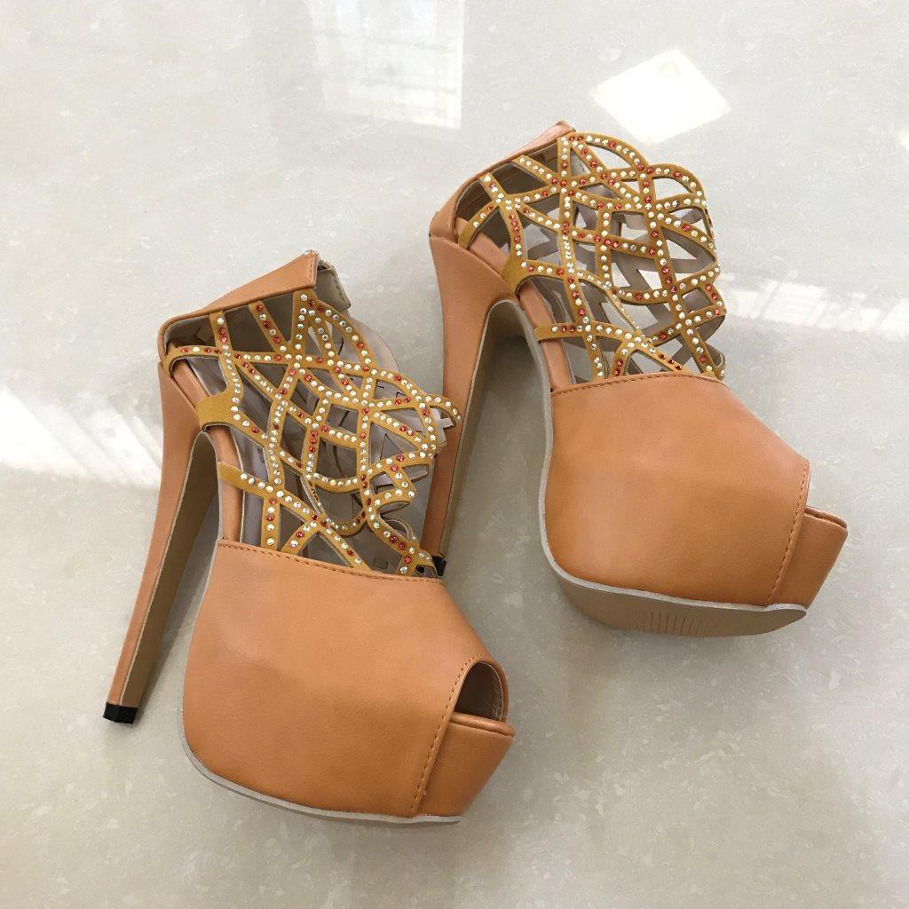 sepatu Heels mustard heels bling heels coklat heels boots wanita