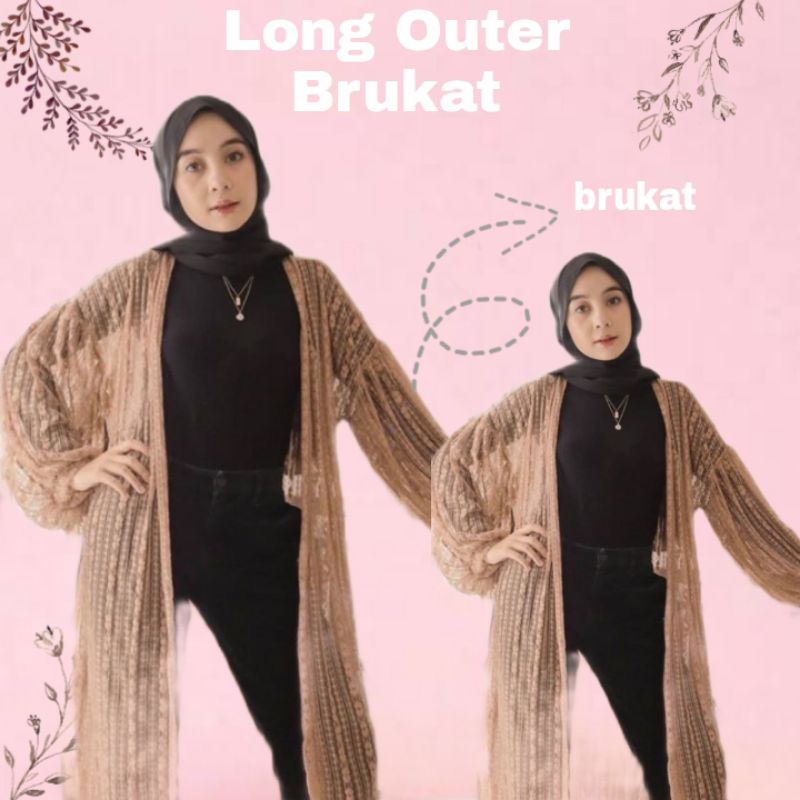 Outer Wanita Kekinian Lengan panjang Fashion Muslim Wanita Outer Motif Brukat Transparan Korean Styl