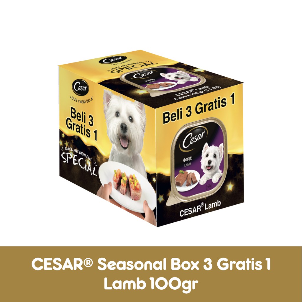 Cesar® Makanan Anjing Basah rasa Lamb 100 g Seasonal Box 3 gratis 1 - 1 Box