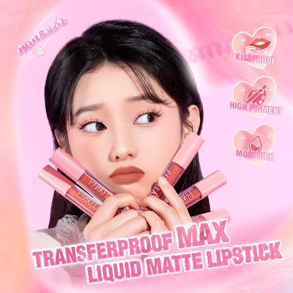PINKFLASH More&amp;More Liquid Matte Lipstick Transferproof Max Non-stick Cup Mask-proof Zero Wear High Pigment Moisture Waterproof Lip Tint