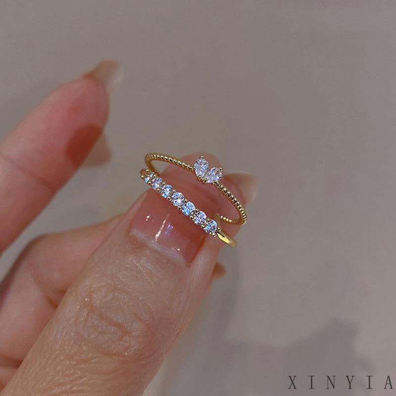 Cincin Zirkon Sederhana Set Untuk Wanita Hati Cincin Emas Aksesoris Fashion Perhiasan