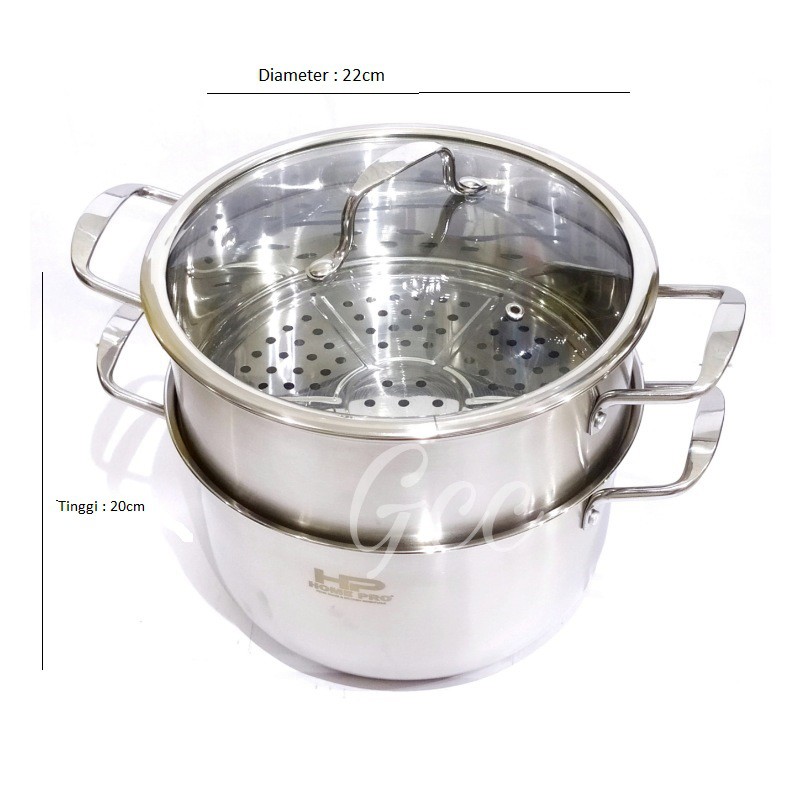 S8S Dandang Susun Steamer 22CM  Stainless steel Yang Bagus / Dandang 2 Susun / Panci Sup + Kukusan