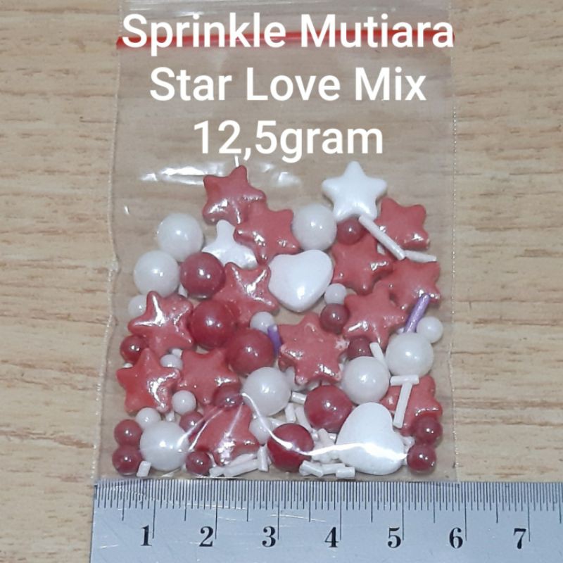 SPRINKLE BINTANG HATI MUTIARA STAR HEART PEARL MERAH UNGU PUTIH MIX TRIMIT HIASAN KUE BISA DI MAKAN