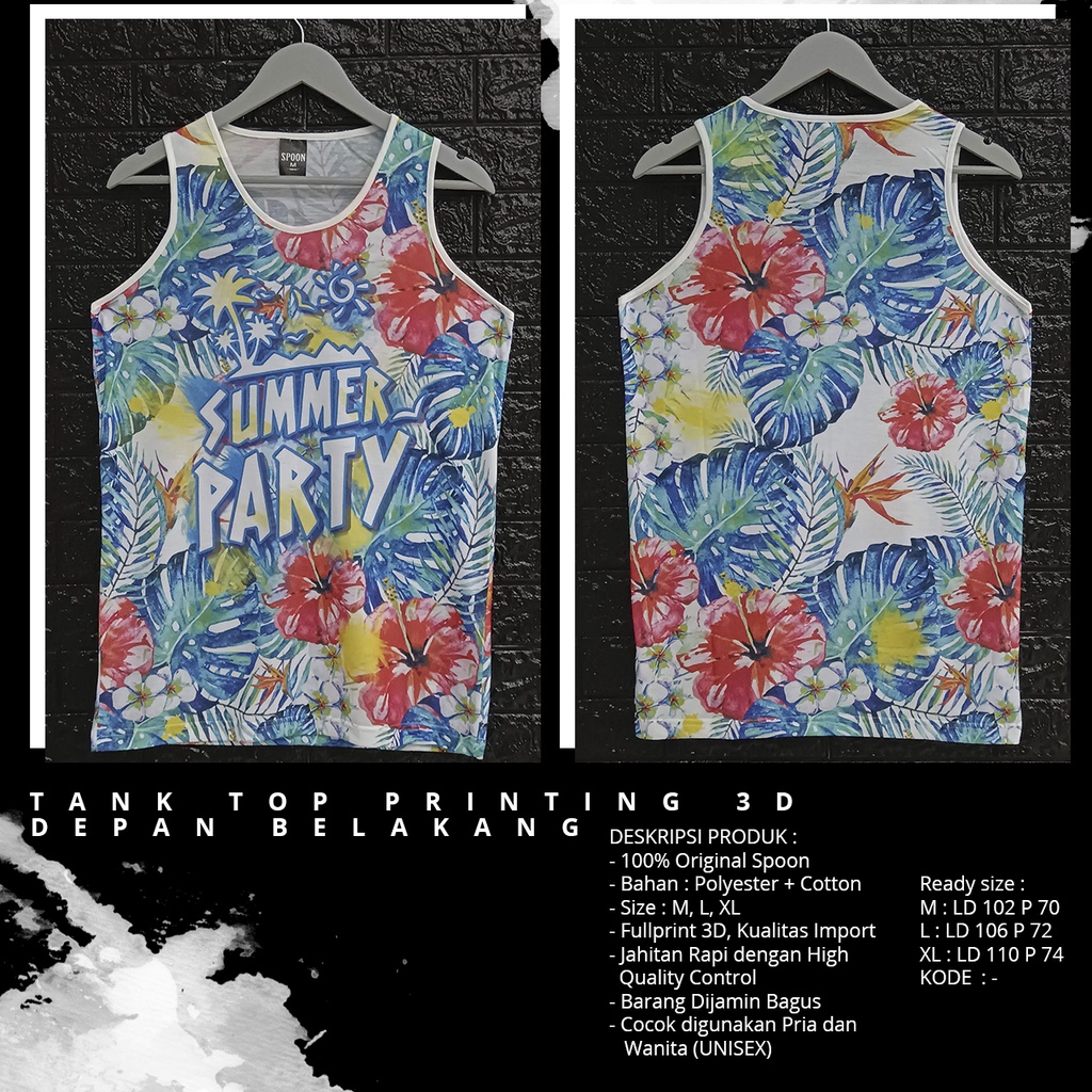 Tanktop/Singlet Pria/Wanita Dewasa | SPOON |  Olahraga/Pantai | Motif - Summer Party
