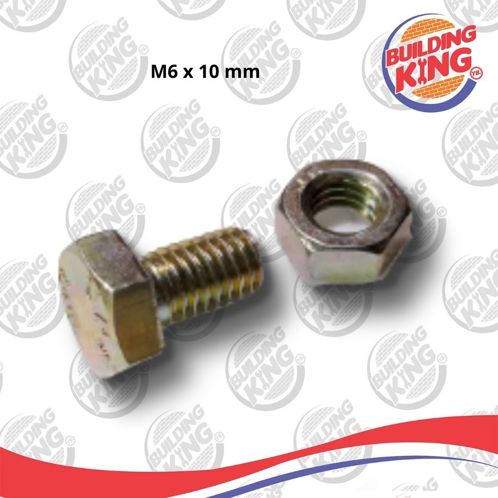 Baut Mur M6 6x10 mm Kunci 10 + Mur Kuningan BMK