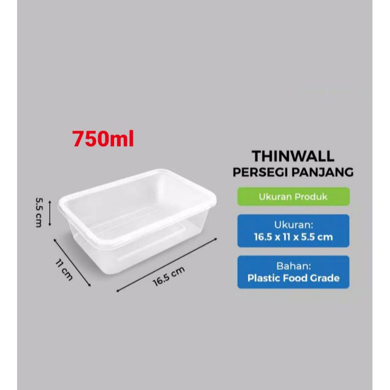 Thinwall rectangel kotak 750 650 mika box kotak plastik DM mangkok isi 25 wadah makanan TUPPERWARE