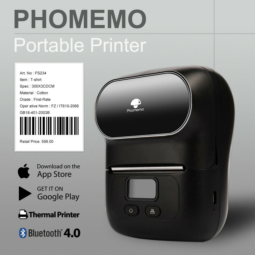 

Phomemo M110 Label Maker for Clothing Jewelry Retail Mailing Barcode Picture Bluetooth Thermal Mini