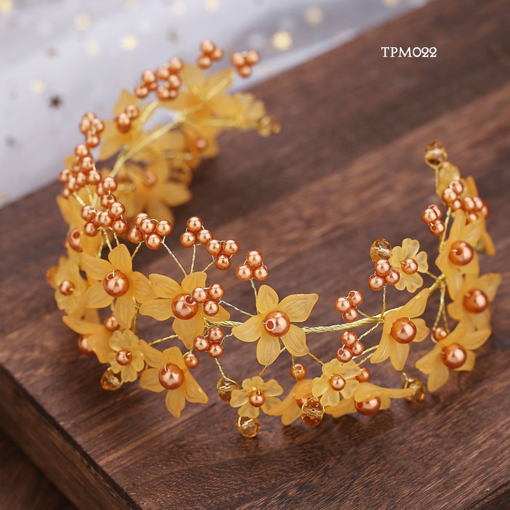 [BEST SELLER] AKSESORIS TIARA RAMBUT PESTA WEDDING PENGANTIN BUNGA EMAS TPM022