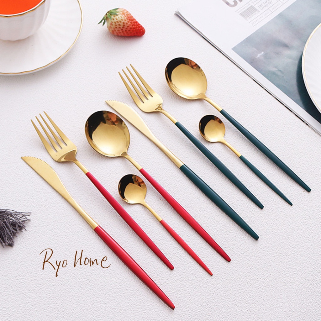 [ RYO ] DIN SENDOK GARPU Alat Makan Stainless steel / 21,5 cm  / Peralatan Dapur / Cutlery Set / Spoon Fork /