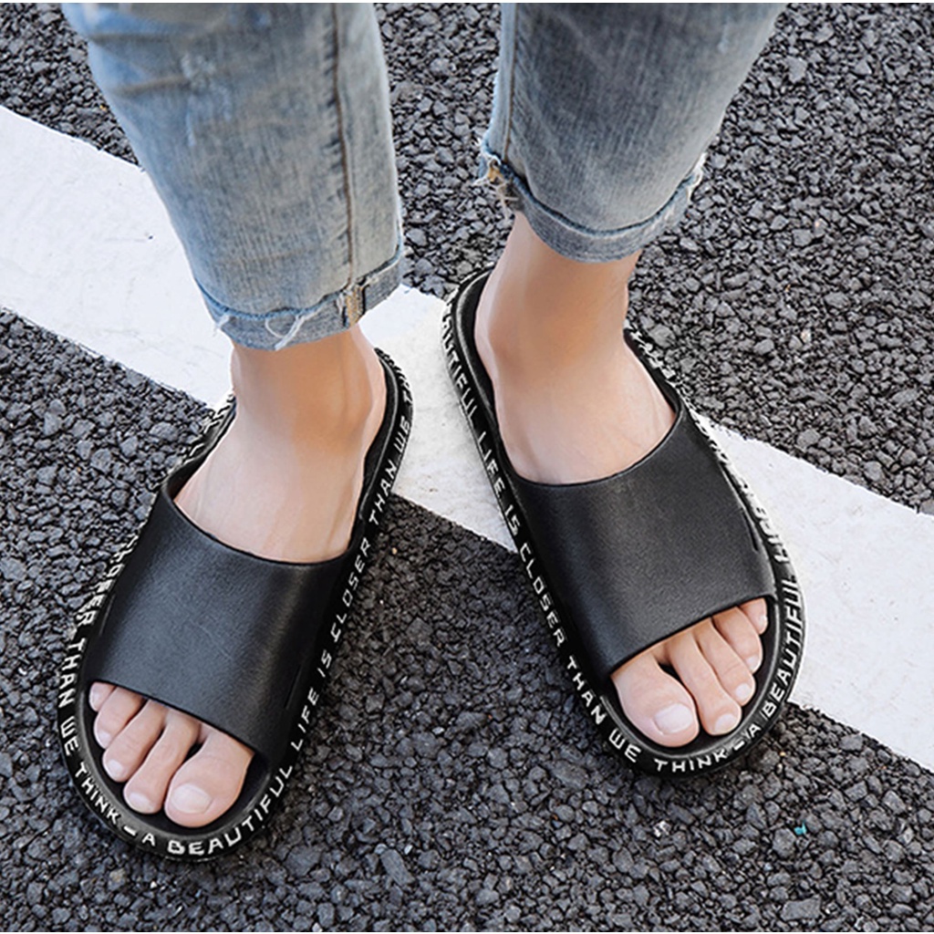 SANDAL SLOP LAKI LAKI AGUERO COWOK ELEGAN KUAT BLACK SERIES V-01B DUA KAKI