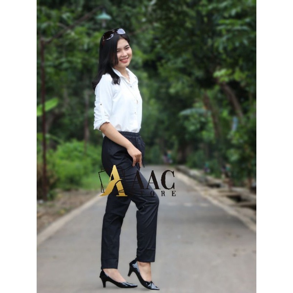 Basic Pants Celana Wanita Katun Stretch Standar dan Jumbo