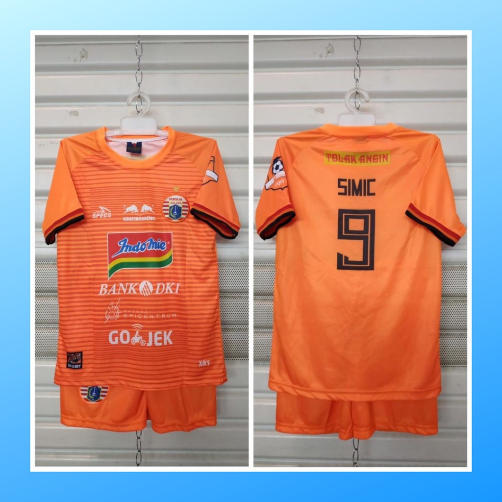 Kaos sepak bola anak jersey soccer baju dan celana setelan t-shirt outfit football seragam kostum olahraga pakaian apparel sports simic persija orange