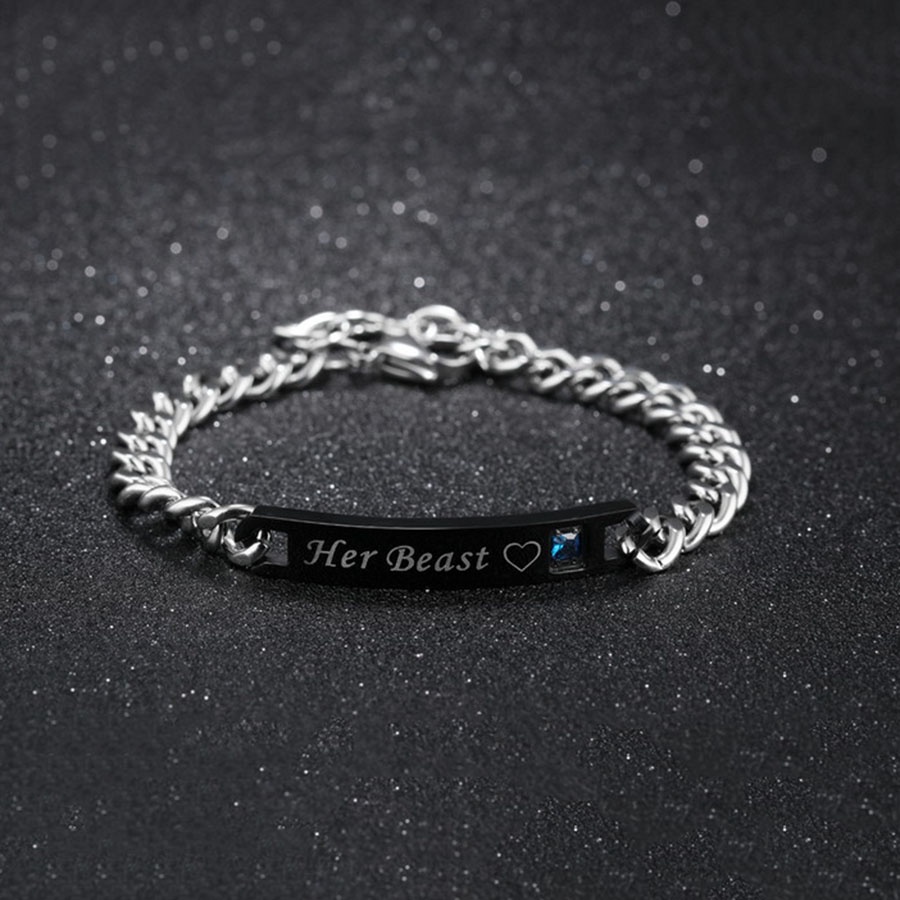 His Queen &amp; Her King Gelang Tangan Rantai Titanium Steel Warna Rose Gold / Hitam / Silver Untuk Pria / Wanita