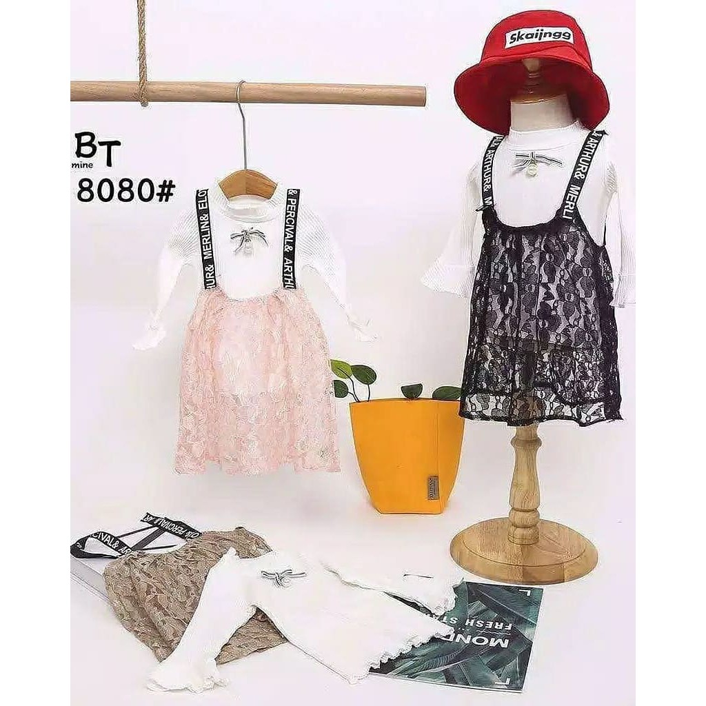 Dress anak import brukat overall 2in1 premium