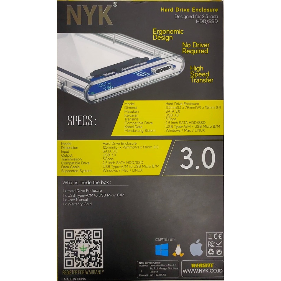 CASING HARDDISK 2.5&quot; EKSTERNAL NYK TRANSPARAN USB 3.0 / CASE HDD EXTERNAL NYK KABEL USB 3.0