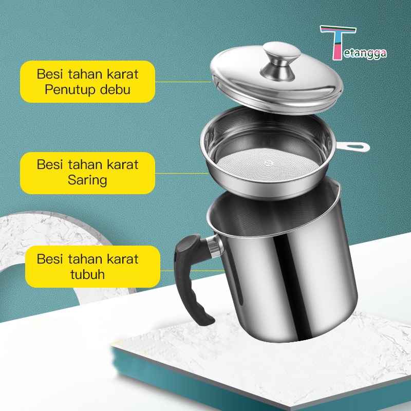 Oil Pot Wadah Saringan Minyak Stainless Steel  + Tutup 1.2L / SARINGAN STAINLESS MINYAK GORENG SISA WADAH JELANTAH