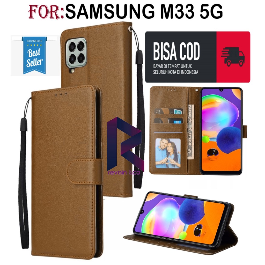 CASE SAMSUNG M33 5G FLIP WALLET LEATHER KULIT PREMIUM SARUNG BUKA TUTUP KESING HP FLIP CASE SAMSUNG M33 5G