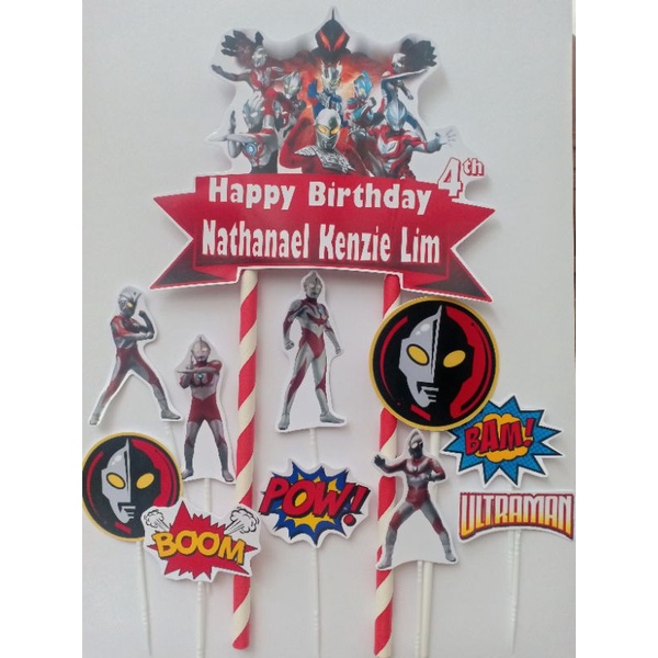 TOPPER CAKE - HIASAN KUE ULANG TAHUN GAMBAR ULTRAMAN BISA CUSTOM NAMA