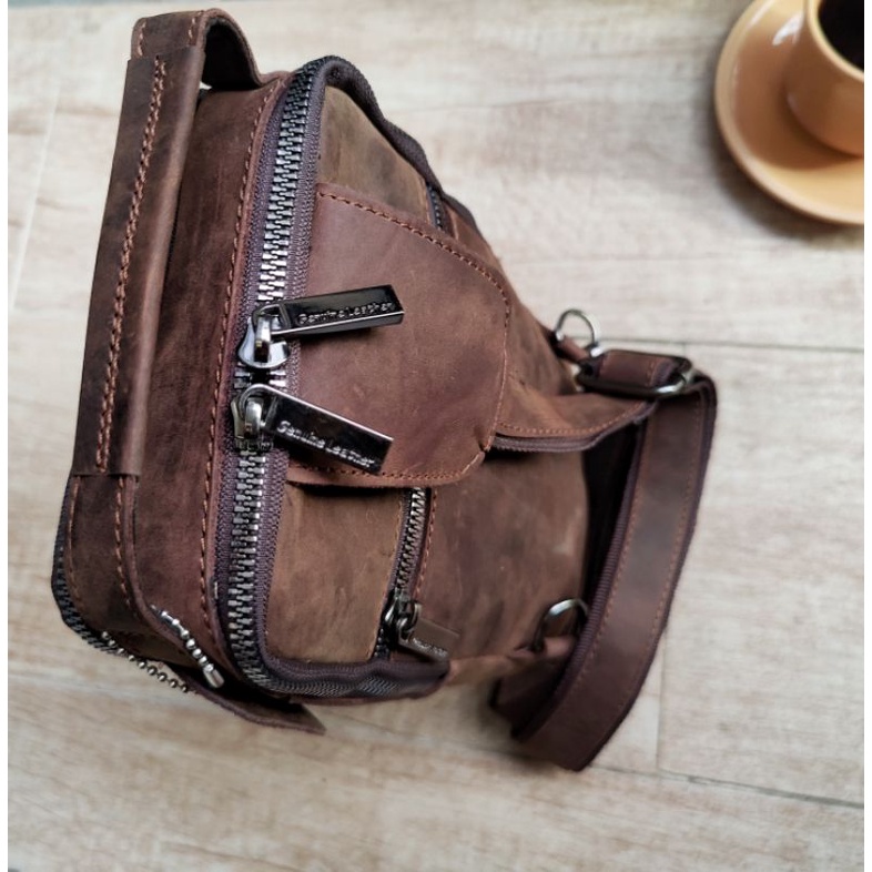 tas pria selempang dada kulit asli crossbody