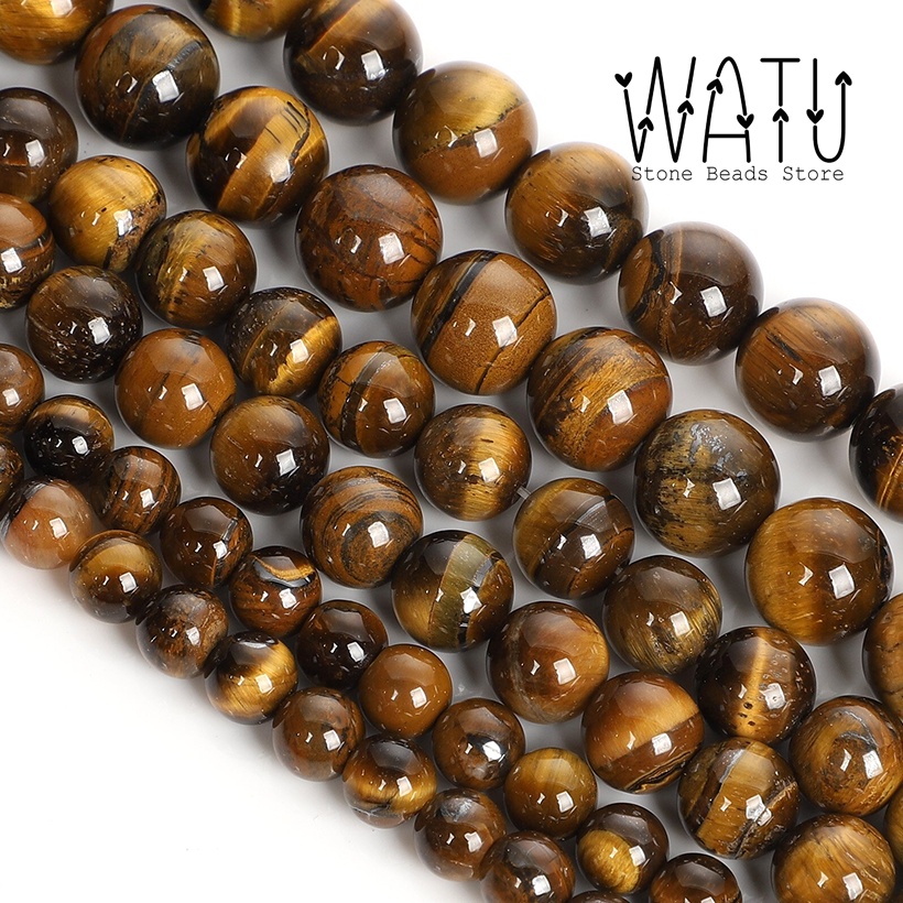 Batu Alam Tiger Eye Brown Natural Round Beads