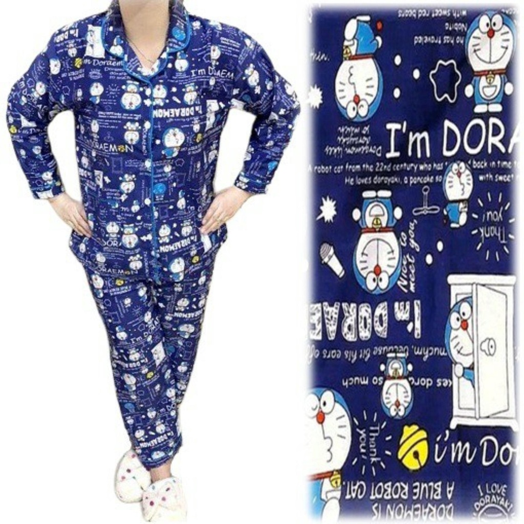 LFF - Piyama PP Dewasa Baju Tidur motif Kartun Fit to XL-DORA PINTU
