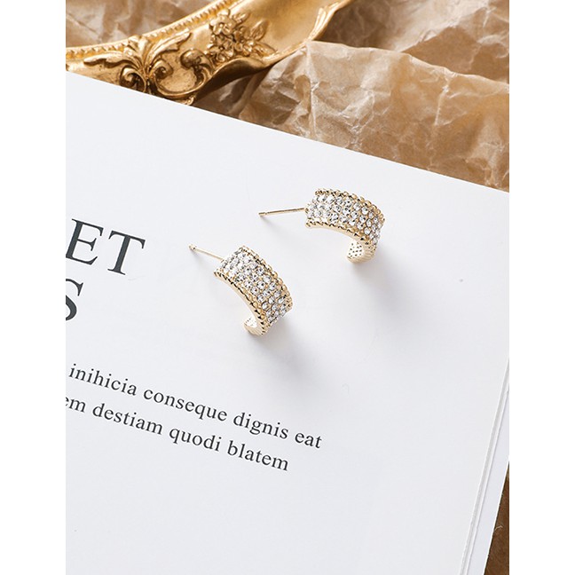 LRC Anting Tusuk Fashion Golden Geometric Studded Semicircle Stud Earrings D71062