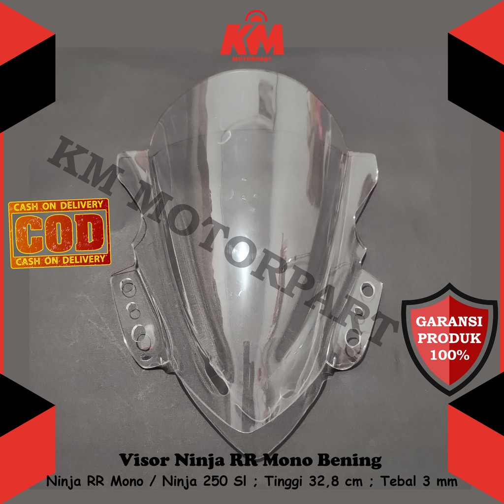 Visor Windshield Ninja 250rr Mono 250 sl Jenong Hitam Dan Bening Tebal 3 mm Panjang 32,8 cm