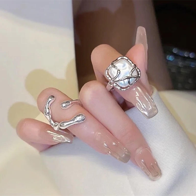 Cincin Model Terbuka Aksen Mutiara Untuk Aksesoris