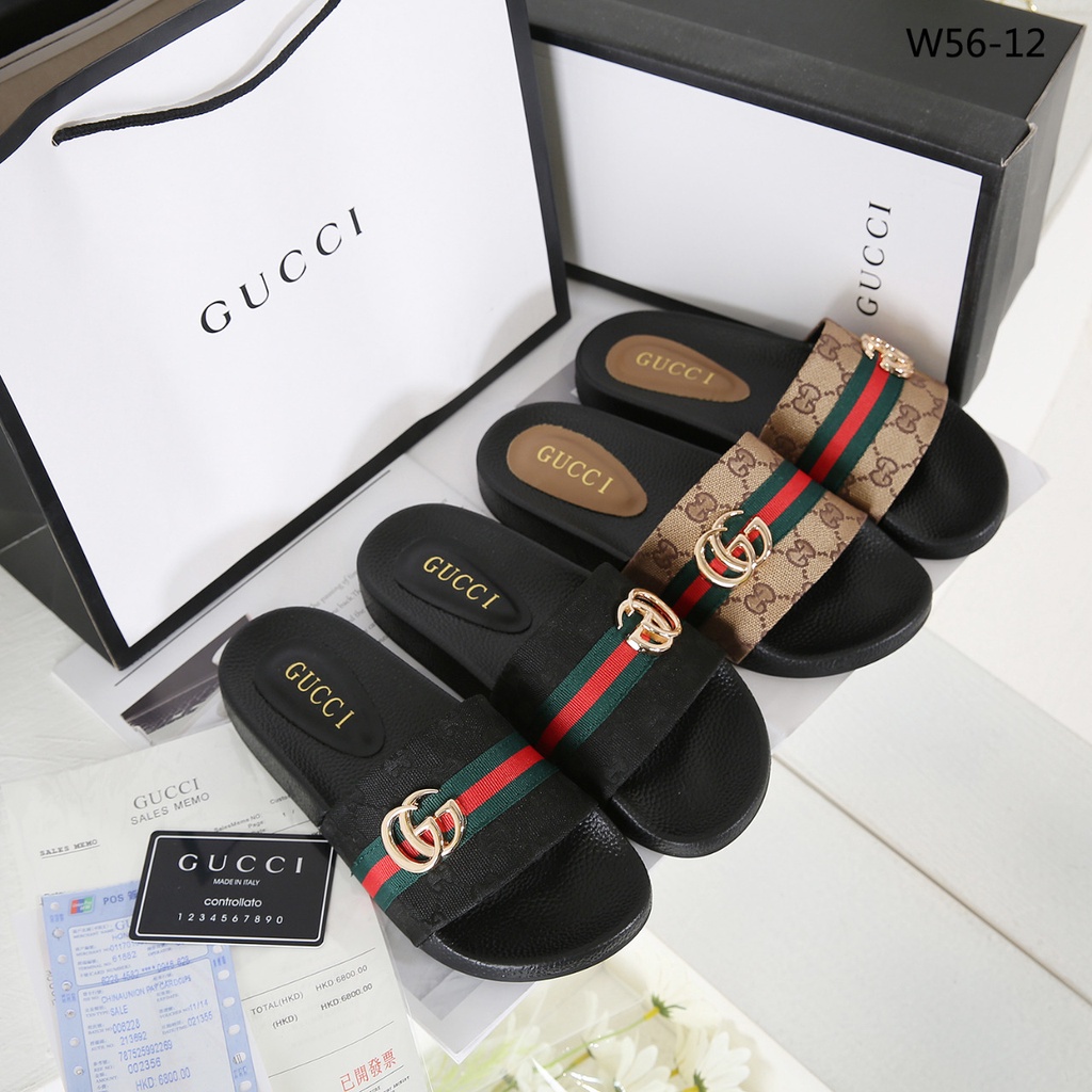 SANDAL SENDAL WANITA PEREMPUAN CEWEK KEKINIAN FLAT SLIP ON MULES SLIP GC GUCCI GG CLASSIC QUALITY PR