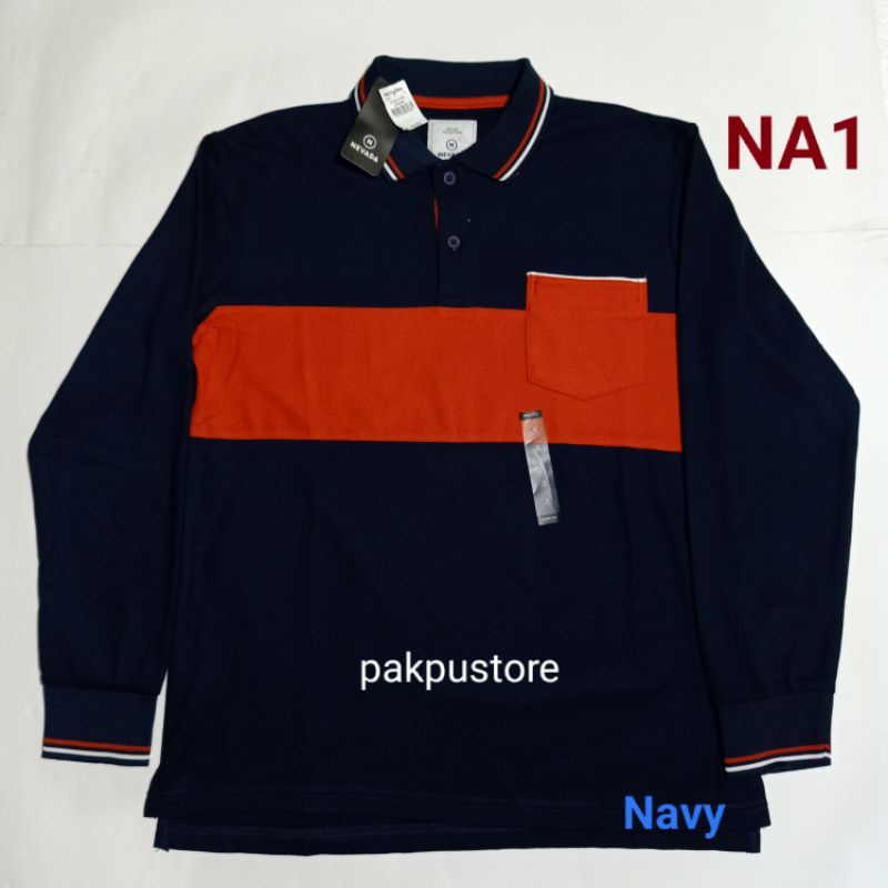 Kaos Pria Polo Lengan Panjang Merk Nevada Branded Original