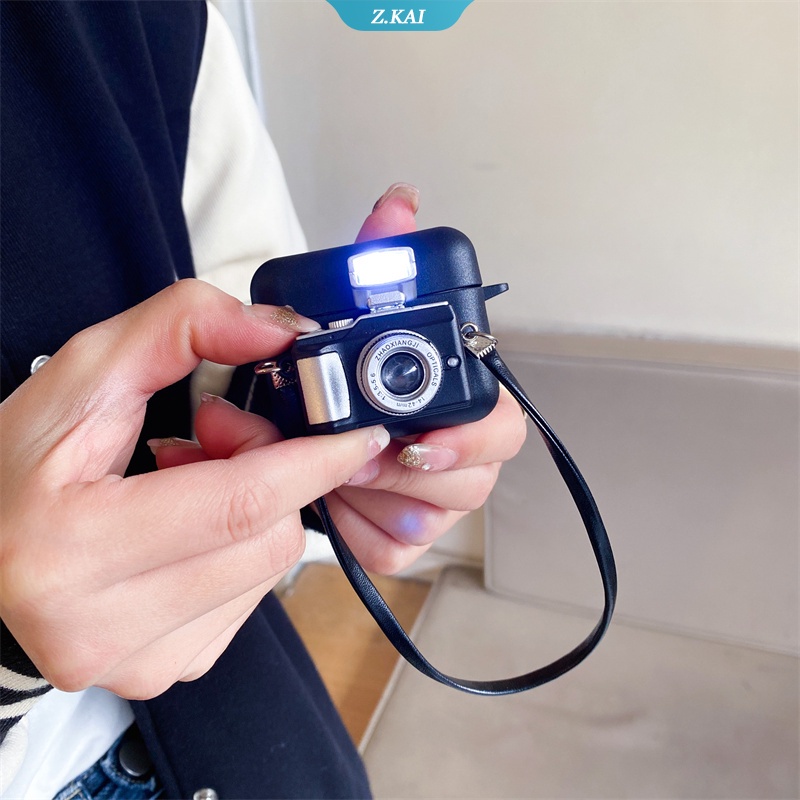 Soft Case Silikon Desain Kamera 3D Dengan Lanyard Untuk Airpods 1 2 3 Pro 3 2021