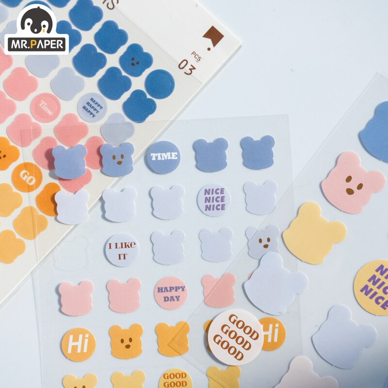 Mr.Paper 3pcs / Lot Stiker Kertas / Selotip Washi 6 Desain Beruang Lucu Untuk Dekorasi Diary / Scrapbook / Jurnal-1