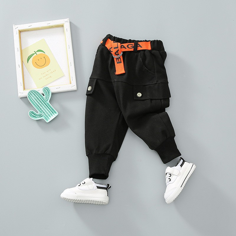 Celana Panjang Bayi Anak 0-4 Tahun Flannel Hype Beast Laki-laki Cowok Long Pants Belt Ikat Pinggang