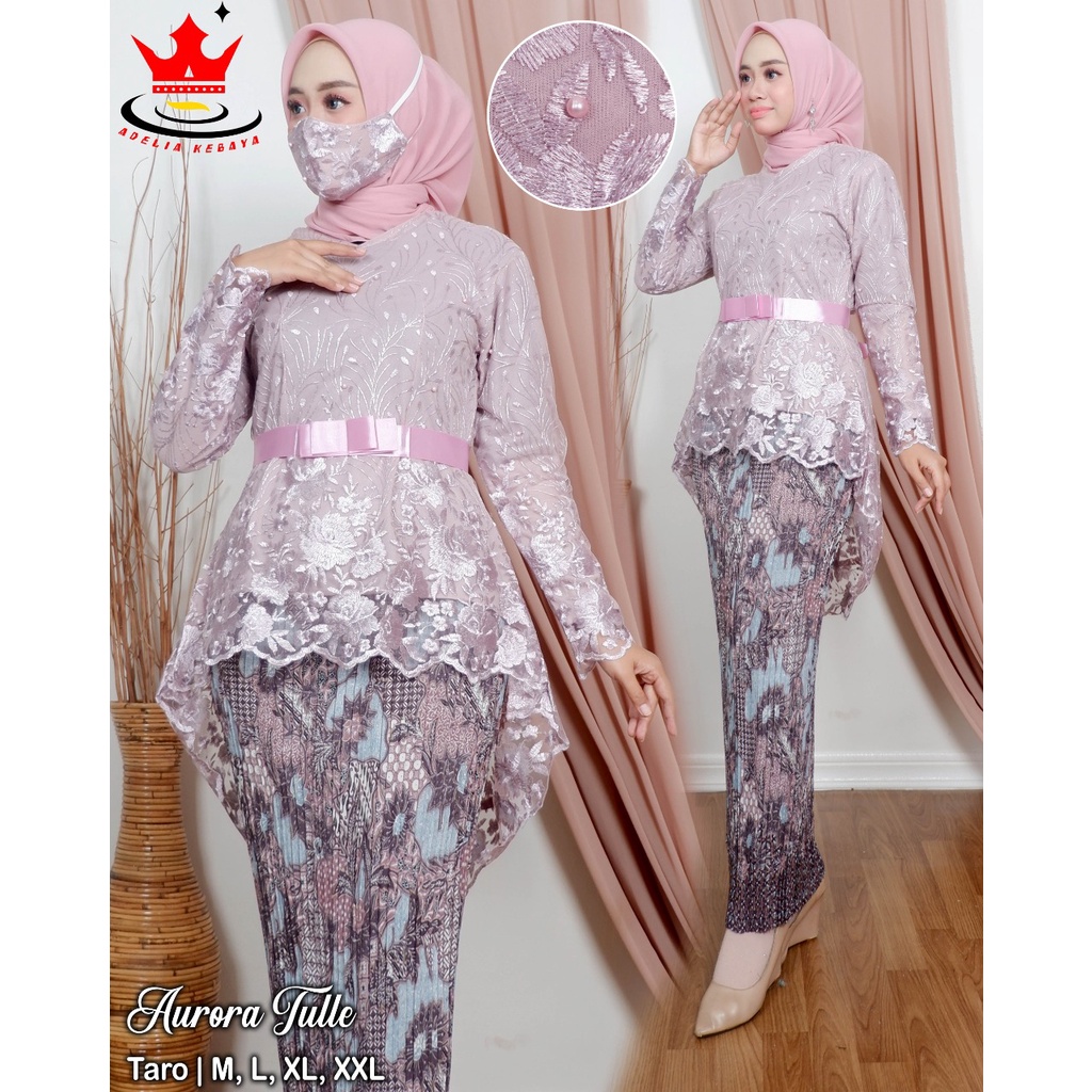 (COD) Kebaya aurora tulle bordir mutiara/set kebaya aurora/kebaya wisuda/kebaya terbaru/kebaya aurora tull hanania kebaya
