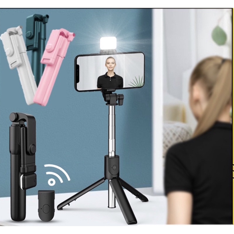 TRIPOD TONGSIS 3 in 1 / TONGSIS WIRELESS / TRIPOD BLUETOOTH REMOTE CONTROL / SELFIE STICK TRIPOD 360°, Tripod Bluetooth Selfie Stick LED Flash With Fill Light Tripod Expandable Tongsis Youtuber Live Broadcast Vlog Murah Import